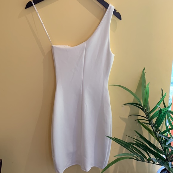 Lulu’s Get Gorgeous White One-Shoulder Faux-Wrap Bodycon Mini Dress - Picture 4 of 4